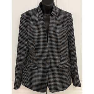 Maison Jules Women's Black/White Houndstooth Blazer Wool Blend Size 10  NWOT
